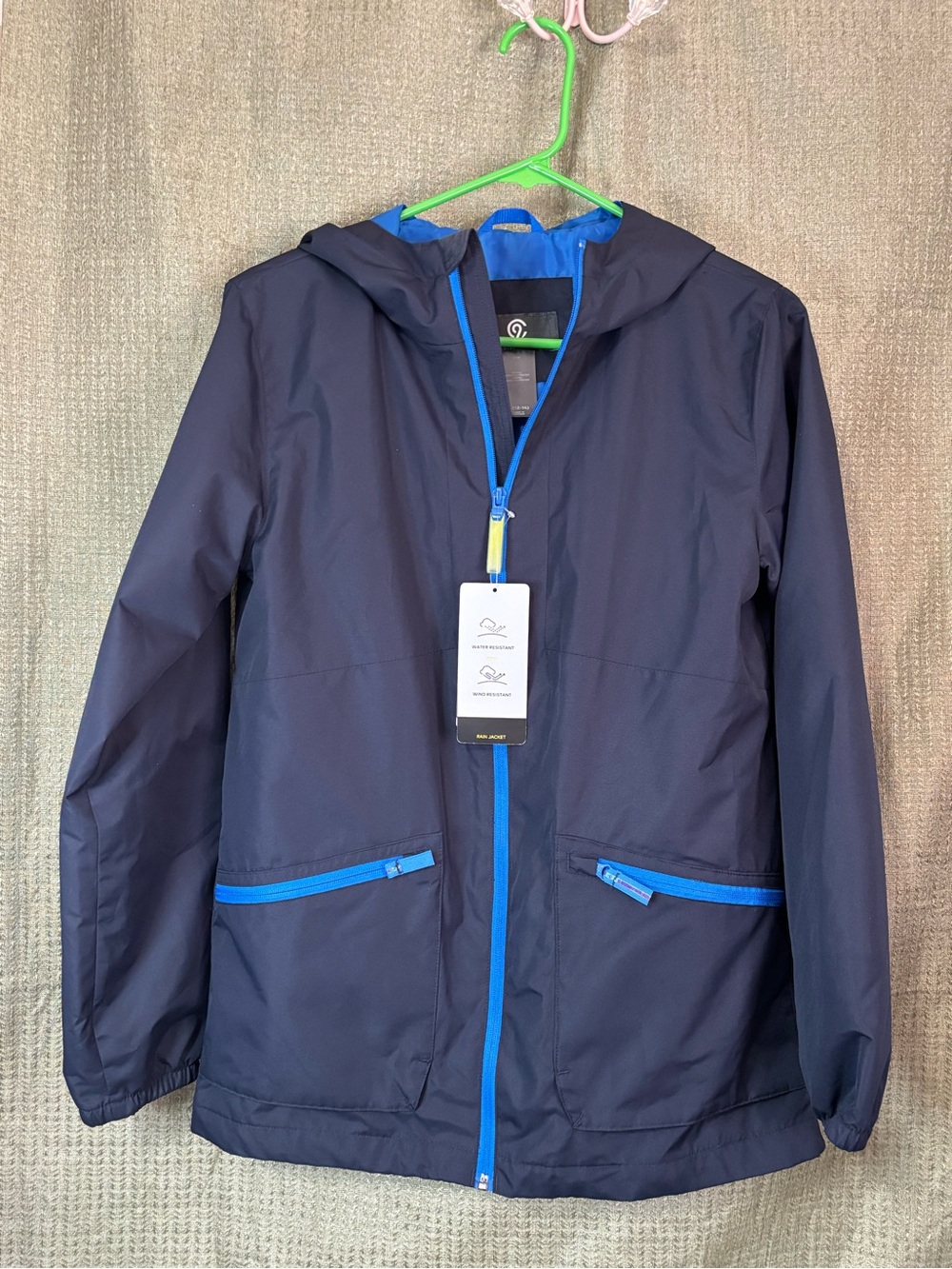 Champion Kids Navy Hooded Rain Jacket with Blue Trim Sz L(12-14) New
